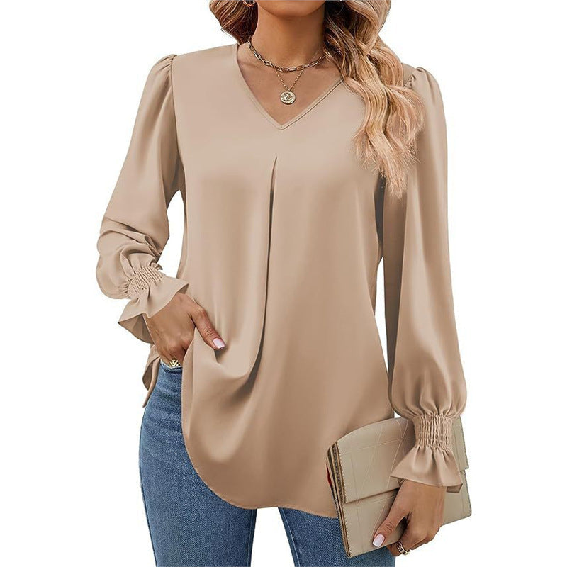 Isaline – Pleated V-Neck Blouse