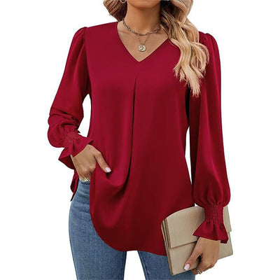Isaline – Pleated V-Neck Blouse