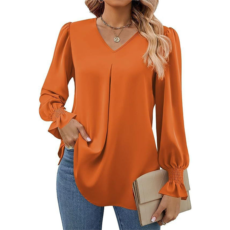 Isaline – Pleated V-Neck Blouse