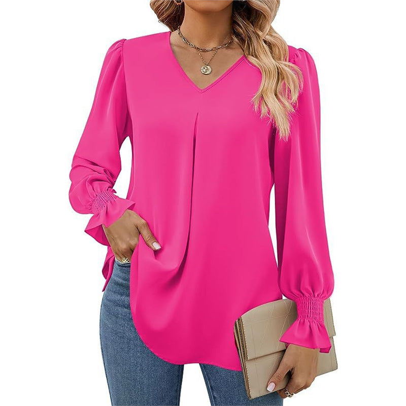 Isaline – Pleated V-Neck Blouse