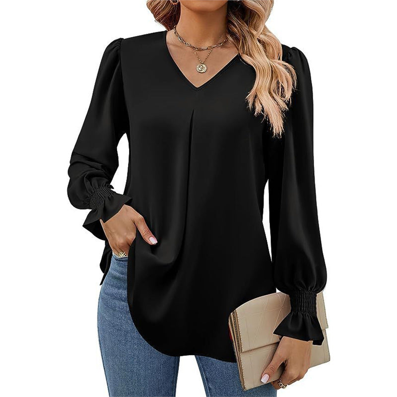 Isaline – Pleated V-Neck Blouse