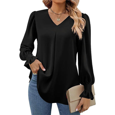 Isaline – Pleated V-Neck Blouse
