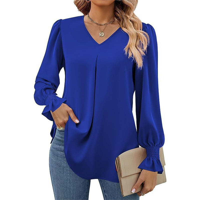 Isaline – Pleated V-Neck Blouse