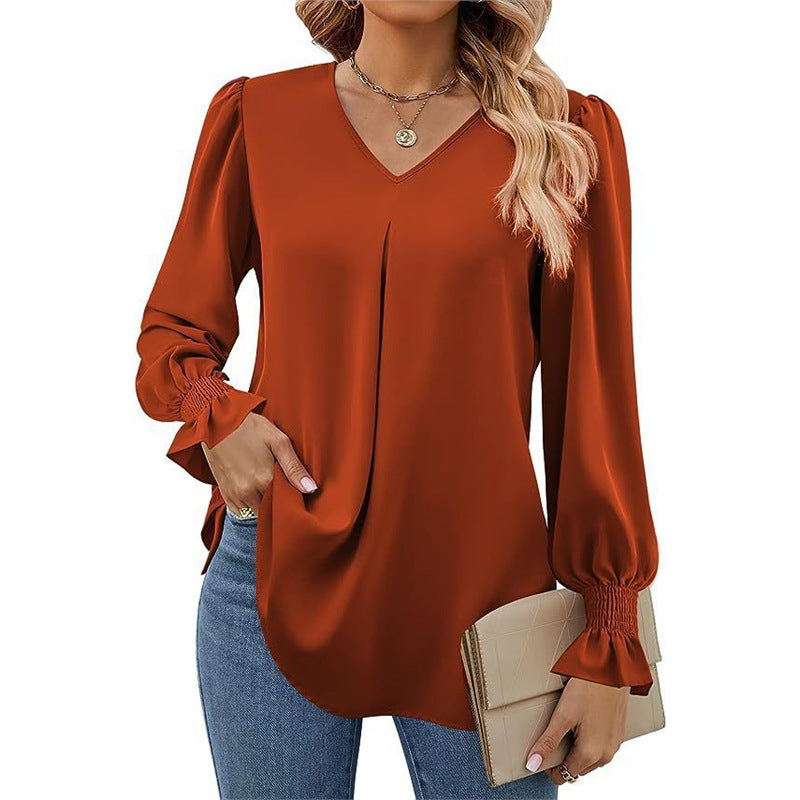 Isaline – Pleated V-Neck Blouse