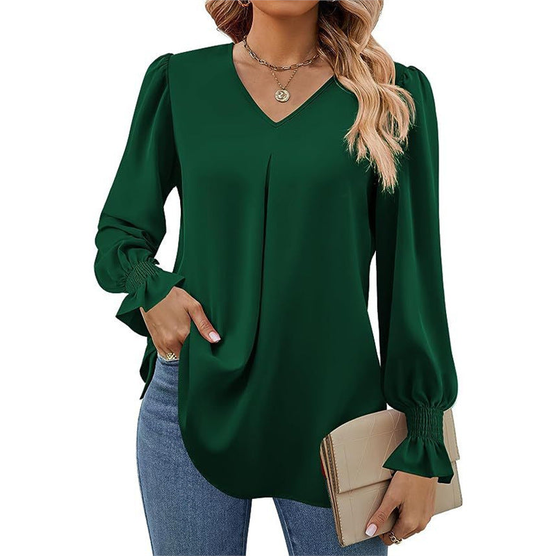 Isaline – Pleated V-Neck Blouse