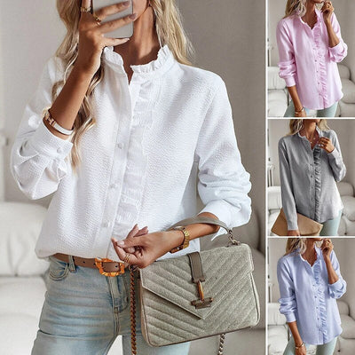 Tayari – Ruffled Textured Button-Up Blouse