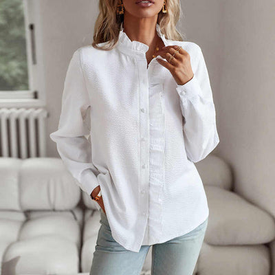 Tayari – Ruffled Textured Button-Up Blouse